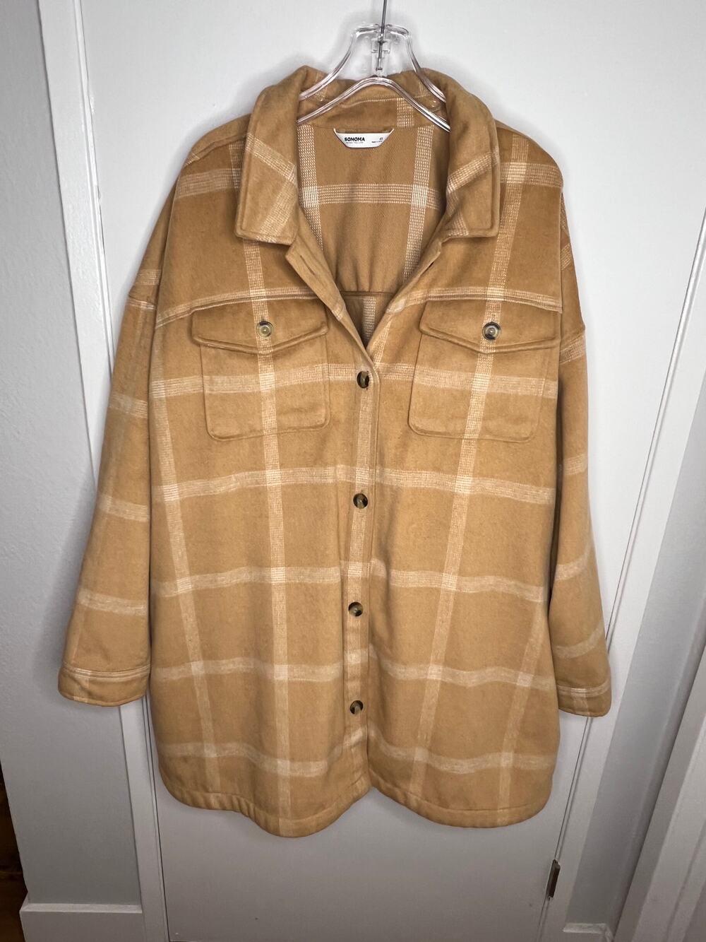 Sonoma Women's Utility Shacket Heavyweight Beige Plaid ~ Size 4X